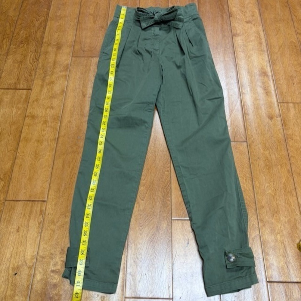 A.L.C. Pants Womens 4 Green Paperbag Waist Cargo Cuffed Tie Belt Cotton Preppy - Picture 4 of 11